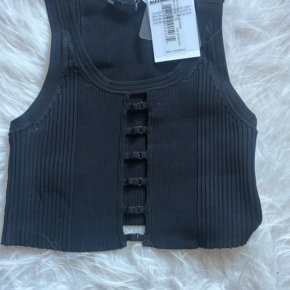 Alexander Wang Black Ribbed Cutout Crop Top